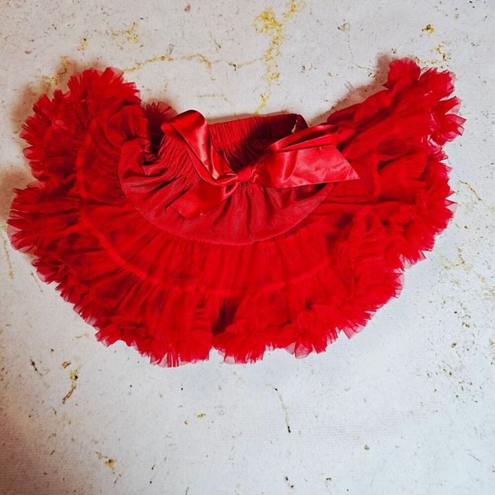 New Red Tutu Skirt Little Girls XS Elastic Waist Bow Layered Tulle Party Dance